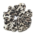 Chic leopard print hair scrunchie with classic beige and black patterns on white background - Leopard Style B