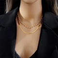 Double-layer gold snake chain and beaded pearl necklace set for women jewelry - Gold Double Layer
