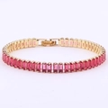 Elegant gold plated tennis bracelet with sparkling pink rectangular zircon stones - Square Clasp Gold-Rose Red