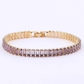 Elegant gold tennis bracelet with lavender purple rectangular cut zircon gemstones - Square Clasp Gold-Purple