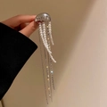 Close-up of jellyfish brooch with pearl tassels and shimmering rhinestone chains - Jellyfish Brooch