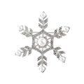 Classic silver snowflake brooch featuring clear crystals and pearls on white background - Pearl Rhinestone Brooch / Silver Snowflake Pearl Style
