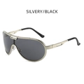 Occhiali da sole monopezzo oversize con montatura in metallo argento e lenti nere - Montatura Argentata Lente Nera (SILVERY/BLACK)
