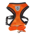 Breathable orange mesh pet harness and leash set with durable buckle and metal hook - Orange
