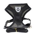Breathable black mesh pet harness and leash set with reflective shield and paw logo design - Black
