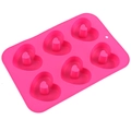 Pink heart-shaped silicone donut mold with six cavities for baking cookies and cakes - Rose Red