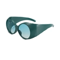 Fashion oversized round dark green sunglasses with textured frames and blue gradient lenses - Dark Green Frame Gradient Green Lens
