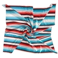 Foulard quadrato di seta a righe colorate con motivi rosso, blu e verde su bianco - 90cm