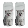 Unisex 3D animal print low cut socks featuring cute grey cat with pink tongue - Grey Cat Licking Nose
