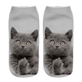 Detailed view of 3D cat print socks with gray kitten design on low-cut footwear - Grey British Shorthair-Gesture Pattern