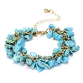 Pulsera bohemia de trozos de turquesa con cierre de metal dorado ajustable - Grava Turquesa Azul / Azul