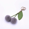 Portachiavi a ciliegia con pompon in pelliccia sintetica grigio-viola e clip oro - Grigio