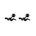 Close-up of matte black 316L stainless steel snake earrings with detailed scale texture - Single Piece / Black