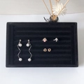 Black velvet jewelry display tray for earrings and rings on a clean white background - Small Black Plush Slot Tray - No Lid