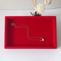 Silver reindeer antler pearl necklace displayed on a luxury red velvet jewelry tray - Small Bright Red Empty Tray - No Lid