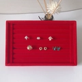 Red velvet jewelry tray organizer for rings and earrings display on white background - Small Bright Red Plush Slot Tray - No Lid