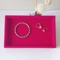 Rose red velvet jewelry tray for organizing rings and bracelets on a white surface - Small Rose Red Empty Tray - No Lid