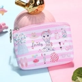 Dettaglio portamonete in PU a righe rosa con illustrazione e portachiavi in metallo - Stile 03 (Bella ragazza/Strisce rosa)