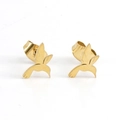 Detalle de pendientes de botón con forma de pájaro en acero inoxidable dorado de 14k - Forma de Pájaro Dorado (ZE465G)