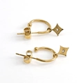 Golden stainless steel hoop earrings featuring star pendants with crystal centers - Gold