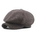 Classic dark brown herringbone newsboy cap in wool-like fabric shown from a 45-degree angle - L (58-60cm) / Medium Herringbone Coffee