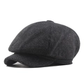 Classic dark grey tweed newsboy cap with herringbone texture and vintage 8-panel design - L (58-60cm) / Medium Herringbone Dark Grey