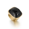 Anello minimalista in acciaio inossidabile dorato con grande cristallo nero quadrato - US 6 / Nero