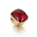 Anello vintage in acciaio inossidabile con grande cristallo rosso sfaccettato in oro - US 6 / Rosso Scuro