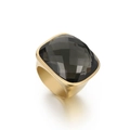 Anello alla moda in acciaio inossidabile dorato con grande cristallo scuro sfaccettato - US 6 / Grigio fumo