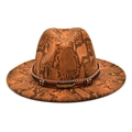 Close-up of snakeskin fedora with brown leather band and golden feather detail - M(56-58cm) / Khaki