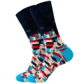Crew socks featuring pixel art city patterns with bold blue and red geometric accents - Size 38-45 / House