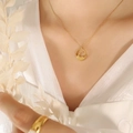 Vintage gold mountain and sea pendant necklace in 18K gold finish for women - Sea Vow (P139) / Gold (39+5cm)