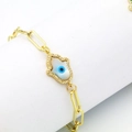 Goldenes Büroklammer-Armband mit Hamsa-Hand-Anhänger, Perlmutt und bösem Blick-Detail - 4# Weiße Muschel Hamsa Hand