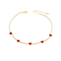 Collana choker dorata con zirconi luccicanti e cinque ciondoli a cuore rossi - Cuore Rosso: Zircone Bianco