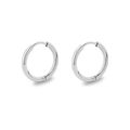 Detailed close-up of pair of polished silver stainless steel hoop earrings on white background - 2.0*12mm / Steel