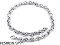 Collier chaîne Rolo en acier inoxydable argenté poli, 500mm de long et 9,5mm de large - Collier Argenté (500mmx9.5mm)