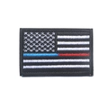 Embroidered USA flag patch with thin blue and red line detail on black background - Red Blue Line
