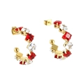 Pendientes de aro en C de acero dorado 18K con circonitas cuadradas rojas y blancas - Chapado al Vacío 18K / Blanco y Rojo (512)