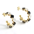 Pendientes de aro en acero chapado oro 18K con circonitas cuadradas blancas y negras - Chapado al Vacío 18K / Blanco y Negro (512)