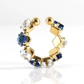 Detailed close-up of C-shaped ear cuff featuring blue and white square cubic zirconia - Adjustable Open / Blue and White Zirconia