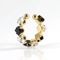 Golden ear cuff featuring alternating black and white square-cut zircon stones - Adjustable Open / Black and White Zirconia