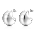Minimalist silver mirror-polished stainless steel C-shape stud earrings for women - Semi-circle Hollow (MS-003) / Steel