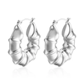 Orecchini a cerchio in acciaio inossidabile argento con design a bambù lucido - Orecchini Cavi in Bambù Acciaio (MS-004)