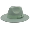Detail of wool fedora hat with matching grosgrain ribbon and bow in mint green - M (56-58cm) / Mint Green (Bow)