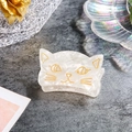 Schattige witte marmeren acryl haarklem met een gouden kattengezichtje voor meisjes - Kattenvorm(D3-1-23) / Waterwit