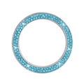 Detail of silver engine start button ring with sparkling blue crystal rhinestones - Lake Blue