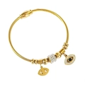 Brazalete rígido Evil Eye dorado con dijes de cristal y alambre de acero inoxidable - Dorado