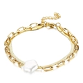 Golden snake chain and link bracelet with a white shell pearl petal charm - Double Layer Chain Flower (KB146933-BBJ) / Gold Color (Double Layer Flower)