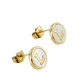Elegant gold stainless steel stud earrings with mother of pearl and letter L design - Letter L / Gold
