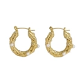 18K gold plated U-shaped earrings with textured surface, white pearls and sparkling crystals - Gold